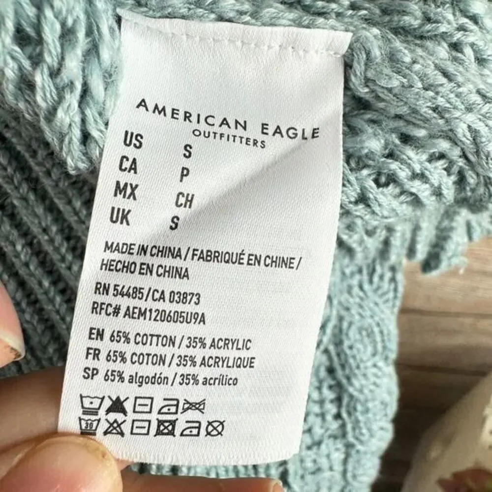 American Eagle Women's Green Crew Neck Pullover Sweater Cotton Blend‎ S